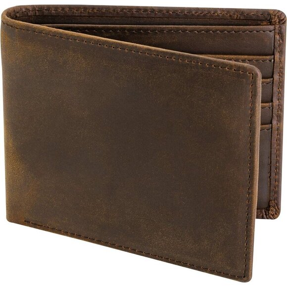 Men Brown Top Grain Leather Extra Capacity Bifold Ultra Strong Stitching Wallet - Picture 1 of 6